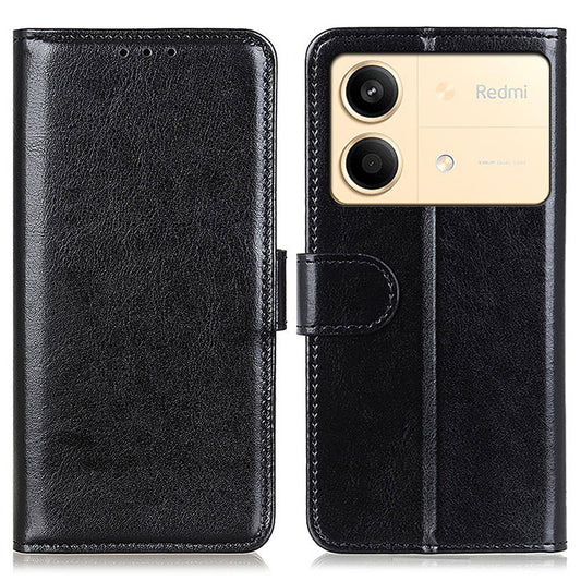 For Xiaomi Redmi Note 13R Pro 5G Cases Crazy Horse Texture PU Leather Slim-Fit Phone Stand Cover - Black