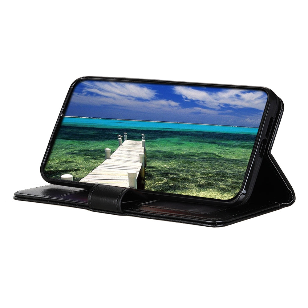 For Xiaomi Redmi Note 13R Pro 5G Cases Crazy Horse Texture PU Leather Slim-Fit Phone Stand Cover - Black