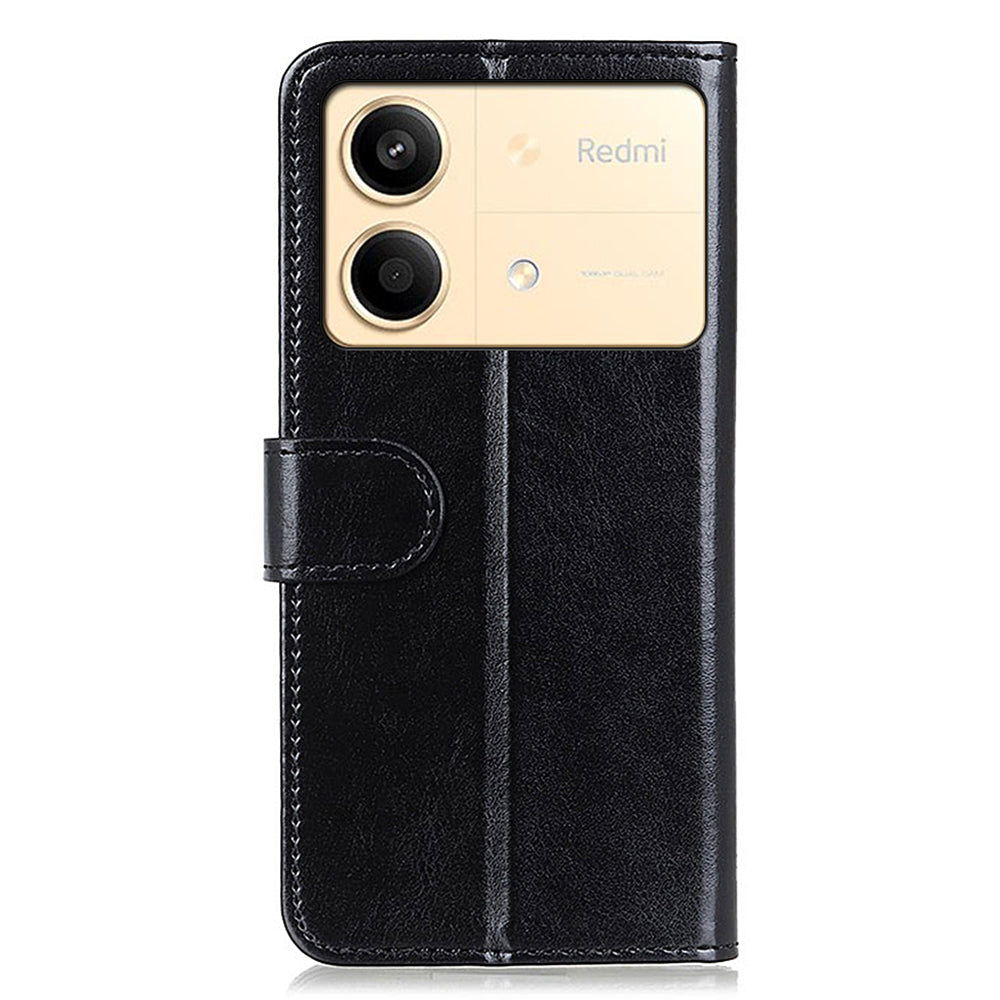 For Xiaomi Redmi Note 13R Pro 5G Cases Crazy Horse Texture PU Leather Slim-Fit Phone Stand Cover - Black