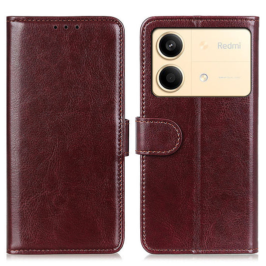 For Xiaomi Redmi Note 13R Pro 5G Cases Crazy Horse Texture PU Leather Slim-Fit Phone Stand Cover - Brown