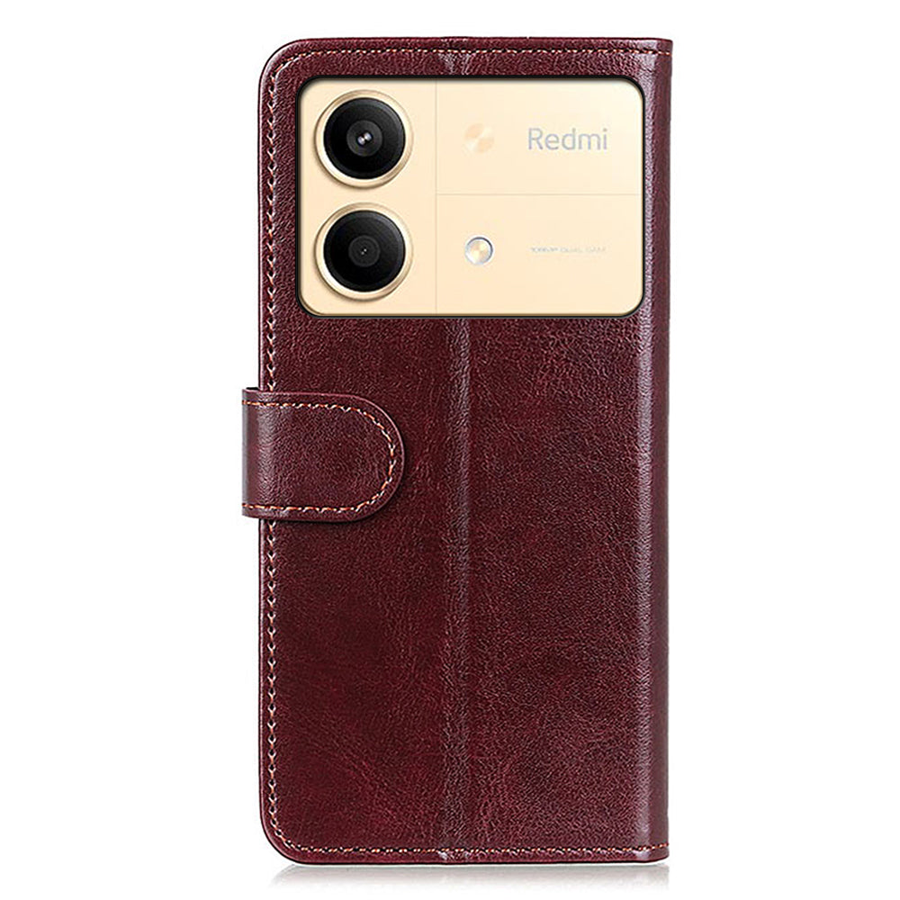 For Xiaomi Redmi Note 13R Pro 5G Cases Crazy Horse Texture PU Leather Slim-Fit Phone Stand Cover - Brown
