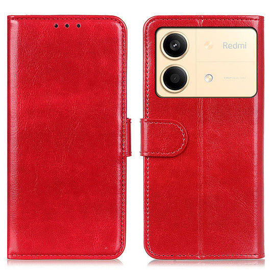For Xiaomi Redmi Note 13R Pro 5G Cases Crazy Horse Texture PU Leather Slim-Fit Phone Stand Cover - Red