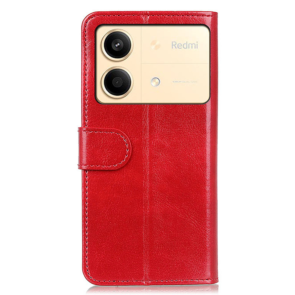 For Xiaomi Redmi Note 13R Pro 5G Cases Crazy Horse Texture PU Leather Slim-Fit Phone Stand Cover - Red