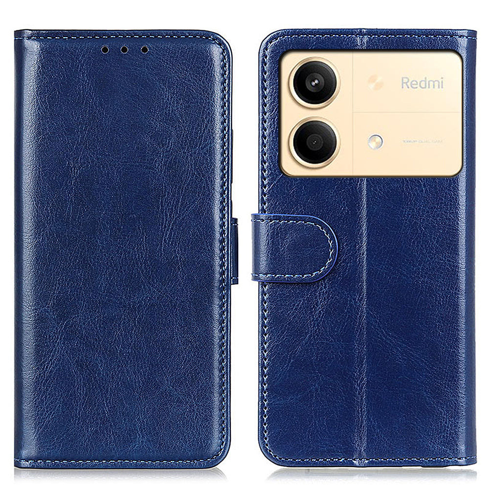For Xiaomi Redmi Note 13R Pro 5G Cases Crazy Horse Texture PU Leather Slim-Fit Phone Stand Cover - Blue