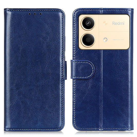 For Xiaomi Redmi Note 13R Pro 5G Cases Crazy Horse Texture PU Leather Slim-Fit Phone Stand Cover - Blue