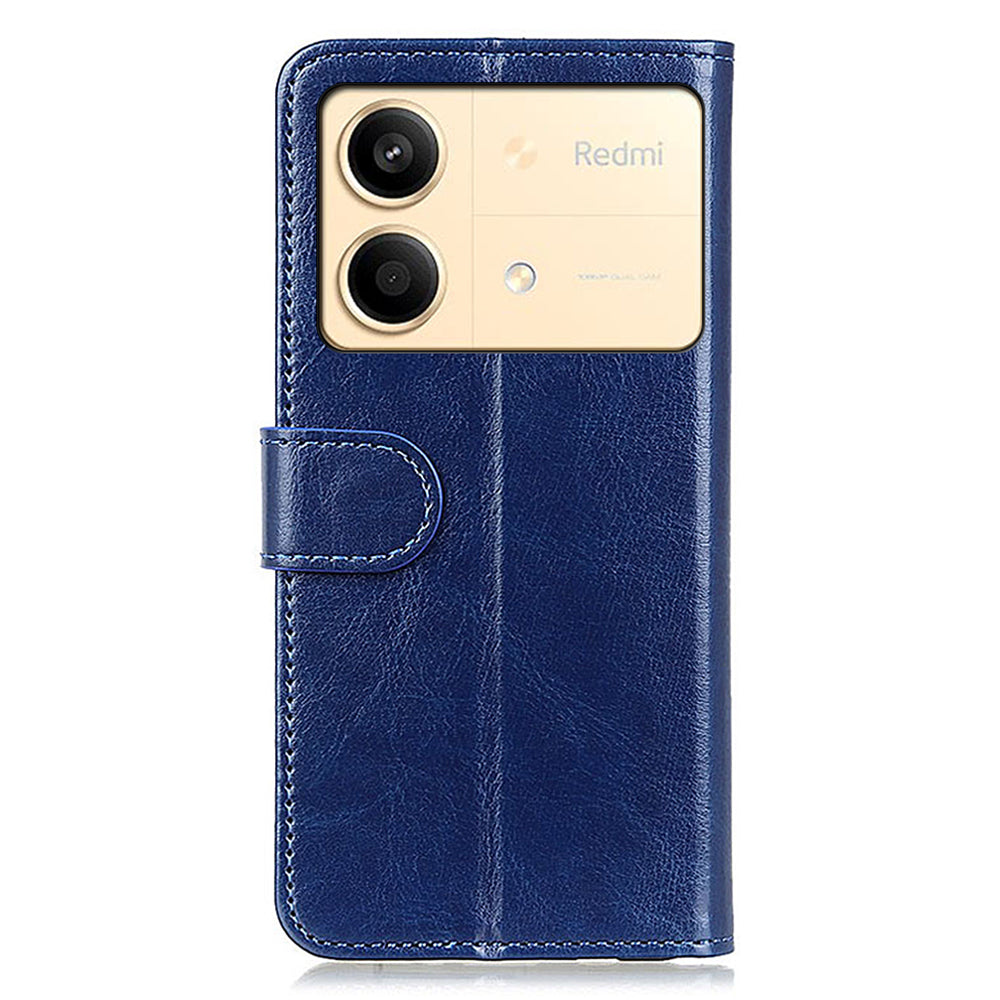 For Xiaomi Redmi Note 13R Pro 5G Cases Crazy Horse Texture PU Leather Slim-Fit Phone Stand Cover - Blue