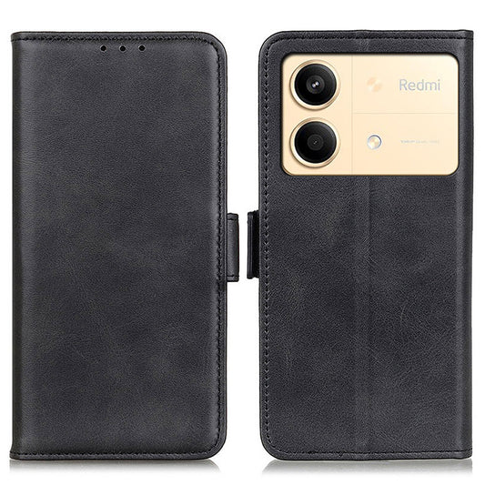 For Xiaomi Redmi Note 13R Pro 5G PU Leather Case Protective Magnetic Calf Texture Phone Cover - Black