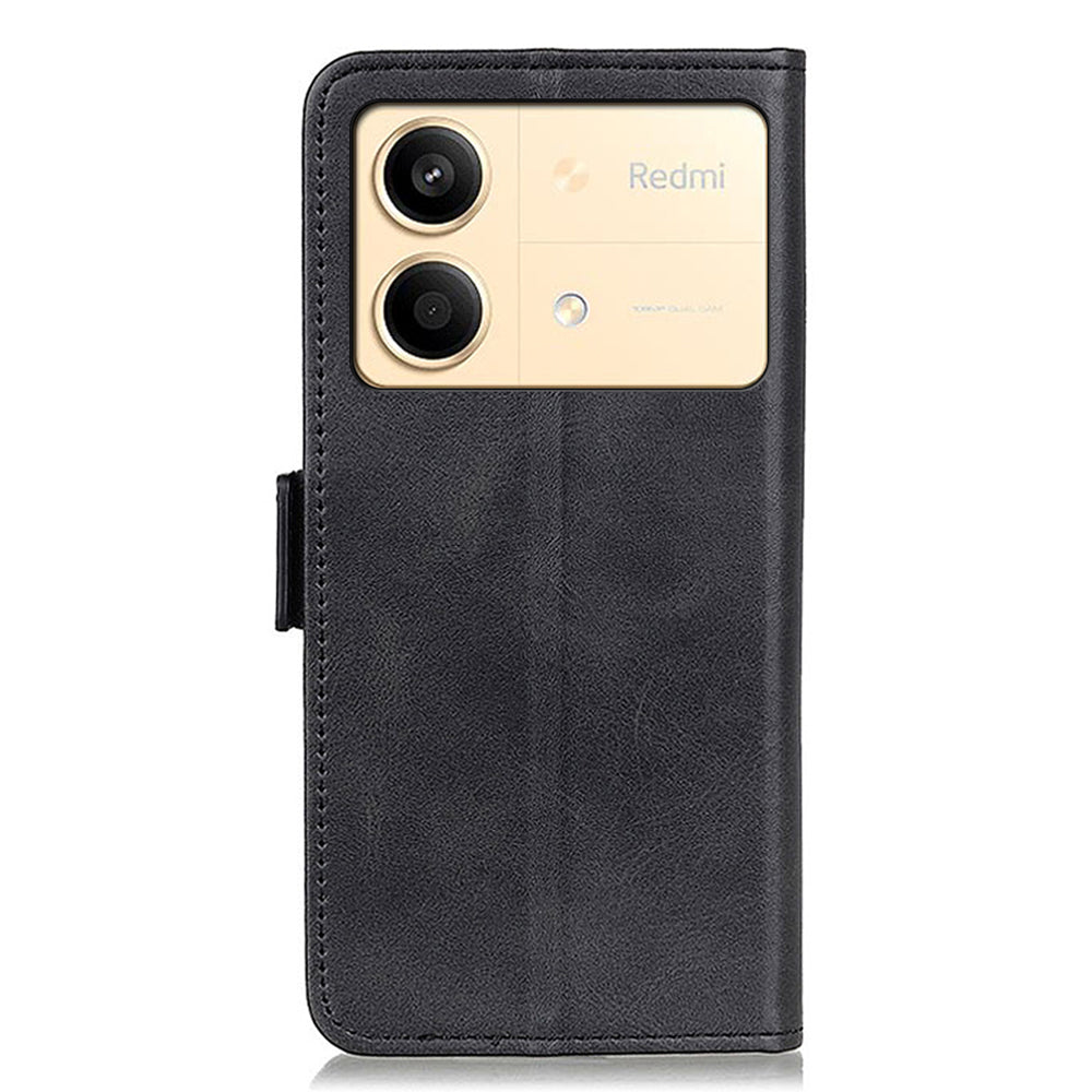 For Xiaomi Redmi Note 13R Pro 5G PU Leather Case Protective Magnetic Calf Texture Phone Cover - Black