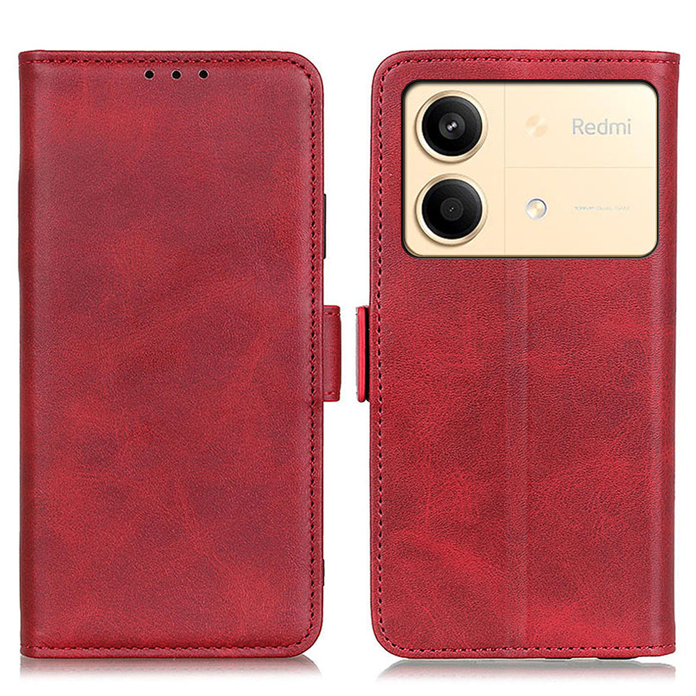 For Xiaomi Redmi Note 13R Pro 5G PU Leather Case Protective Magnetic Calf Texture Phone Cover - Red