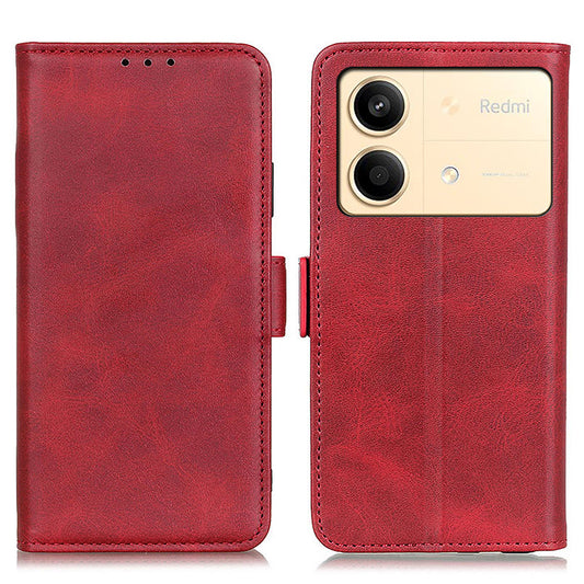 For Xiaomi Redmi Note 13R Pro 5G PU Leather Case Protective Magnetic Calf Texture Phone Cover - Red