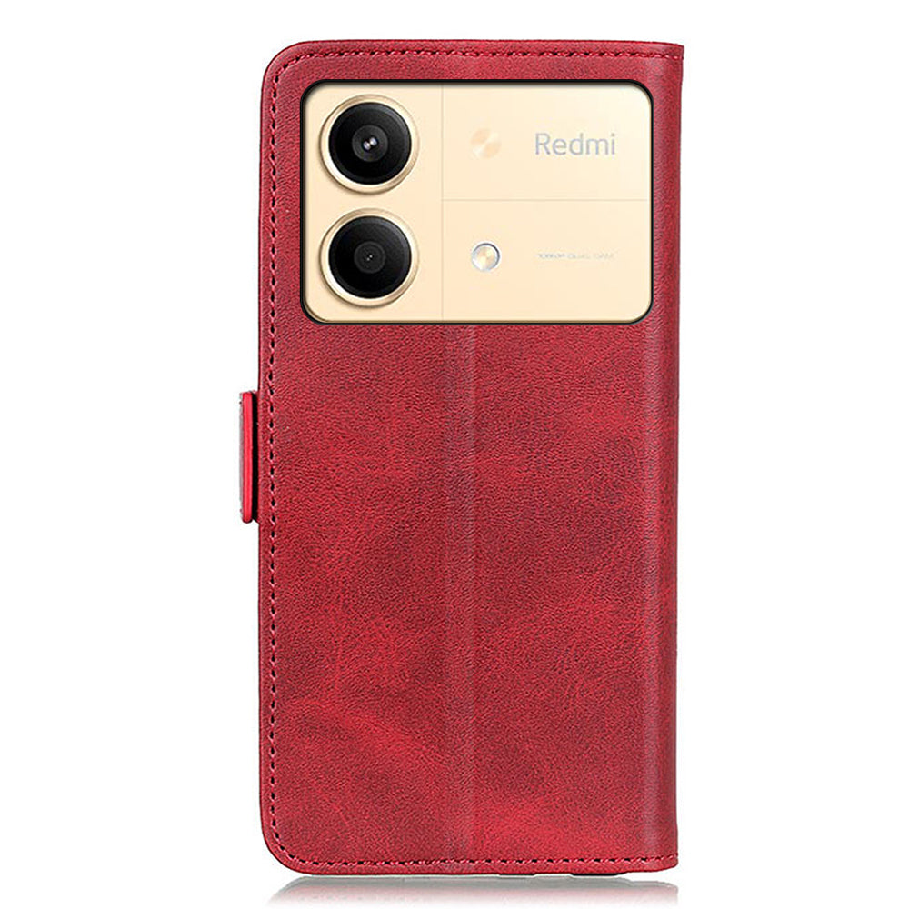 For Xiaomi Redmi Note 13R Pro 5G PU Leather Case Protective Magnetic Calf Texture Phone Cover - Red