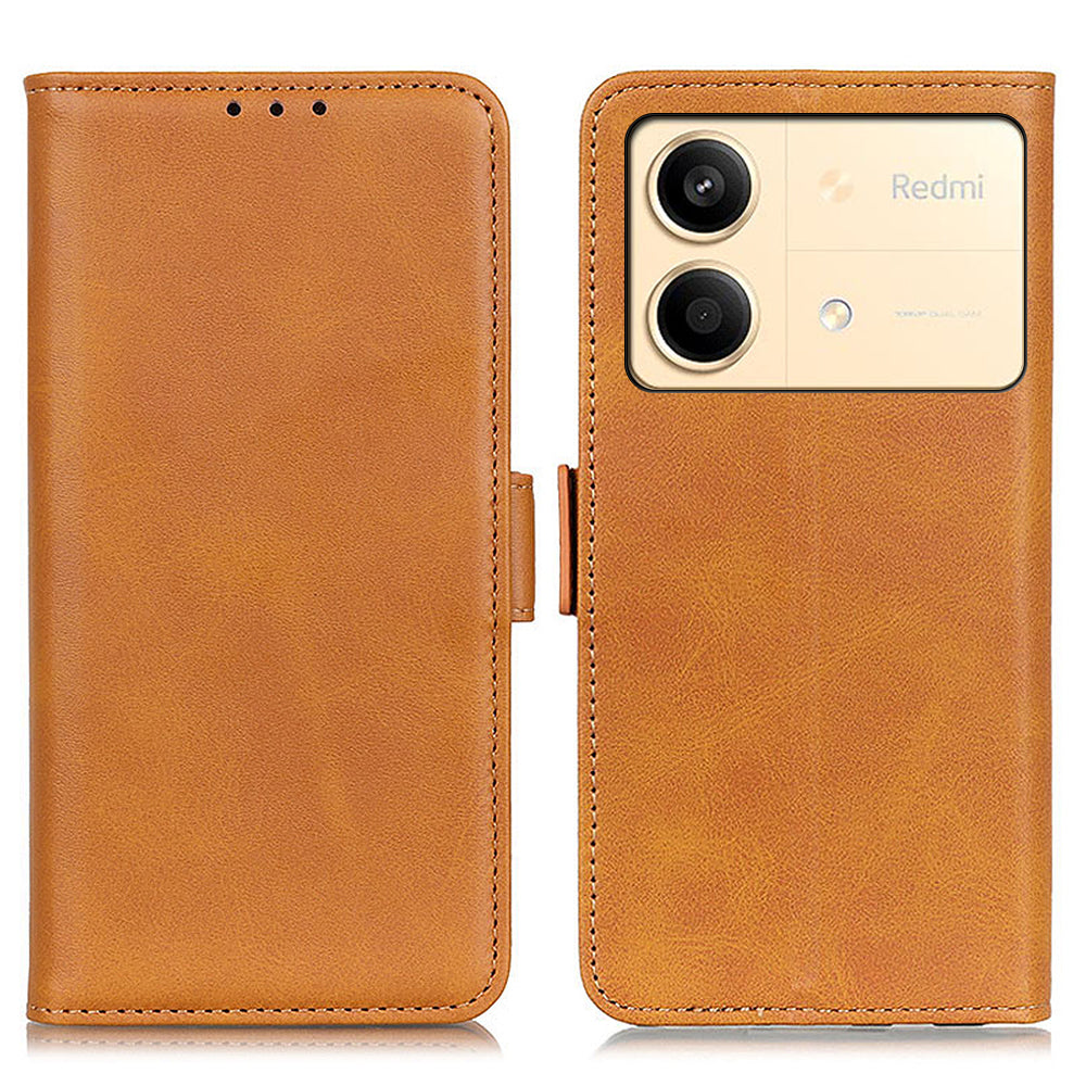 For Xiaomi Redmi Note 13R Pro 5G PU Leather Case Protective Magnetic Calf Texture Phone Cover - Yellow