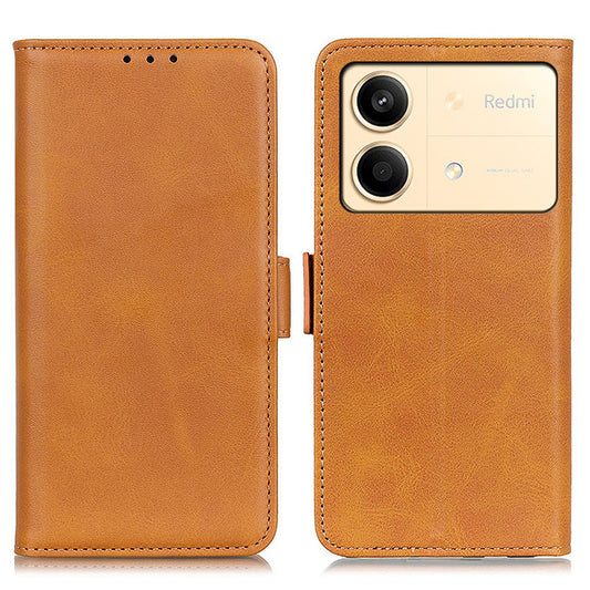 For Xiaomi Redmi Note 13R Pro 5G PU Leather Case Protective Magnetic Calf Texture Phone Cover - Yellow