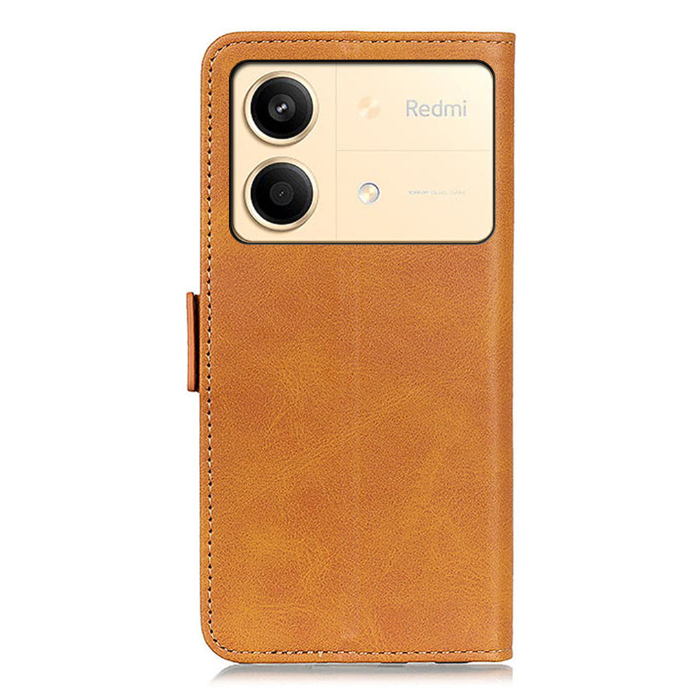 For Xiaomi Redmi Note 13R Pro 5G PU Leather Case Protective Magnetic Calf Texture Phone Cover - Yellow