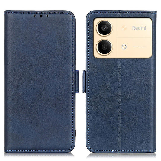 For Xiaomi Redmi Note 13R Pro 5G PU Leather Case Protective Magnetic Calf Texture Phone Cover - Blue