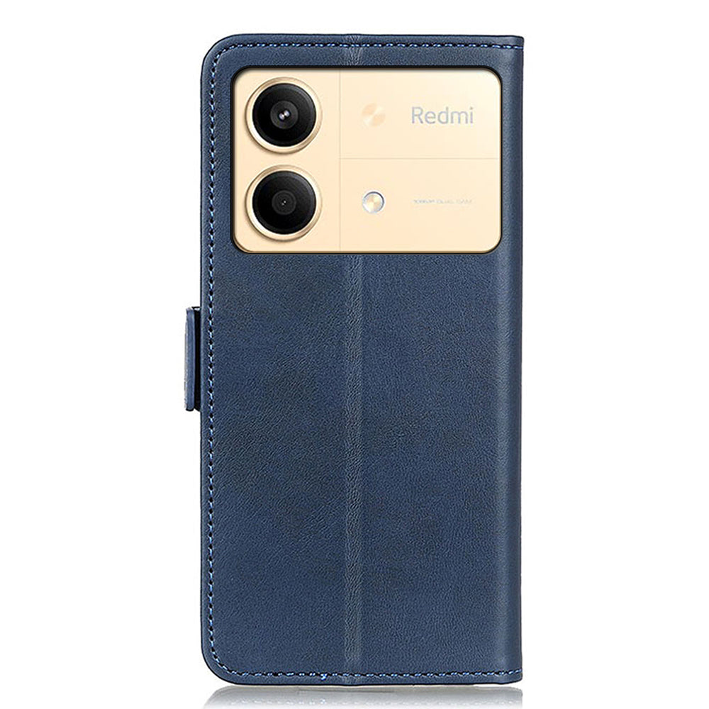 For Xiaomi Redmi Note 13R Pro 5G PU Leather Case Protective Magnetic Calf Texture Phone Cover - Blue