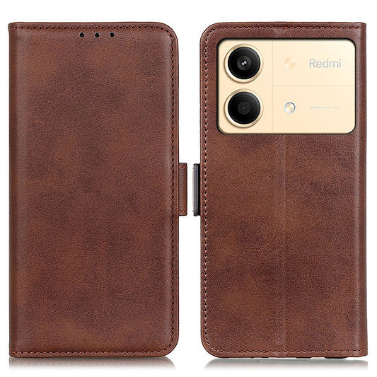 For Xiaomi Redmi Note 13R Pro 5G PU Leather Case Protective Magnetic Calf Texture Phone Cover - Brown