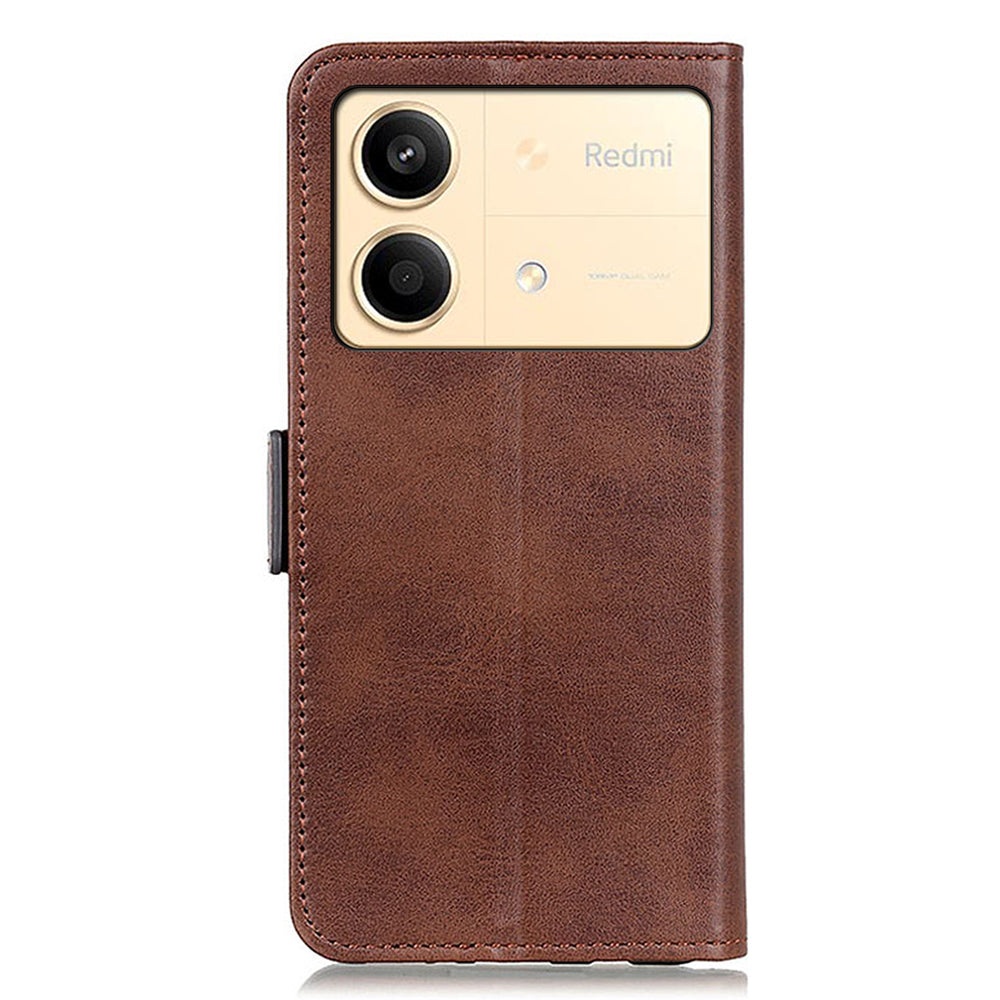 For Xiaomi Redmi Note 13R Pro 5G PU Leather Case Protective Magnetic Calf Texture Phone Cover - Brown
