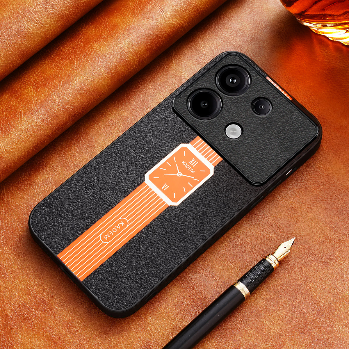 KADEM For Xiaomi Redmi Note 13 4G Electroplating PU+Acrylic+TPU Cell Phone Case - Orange