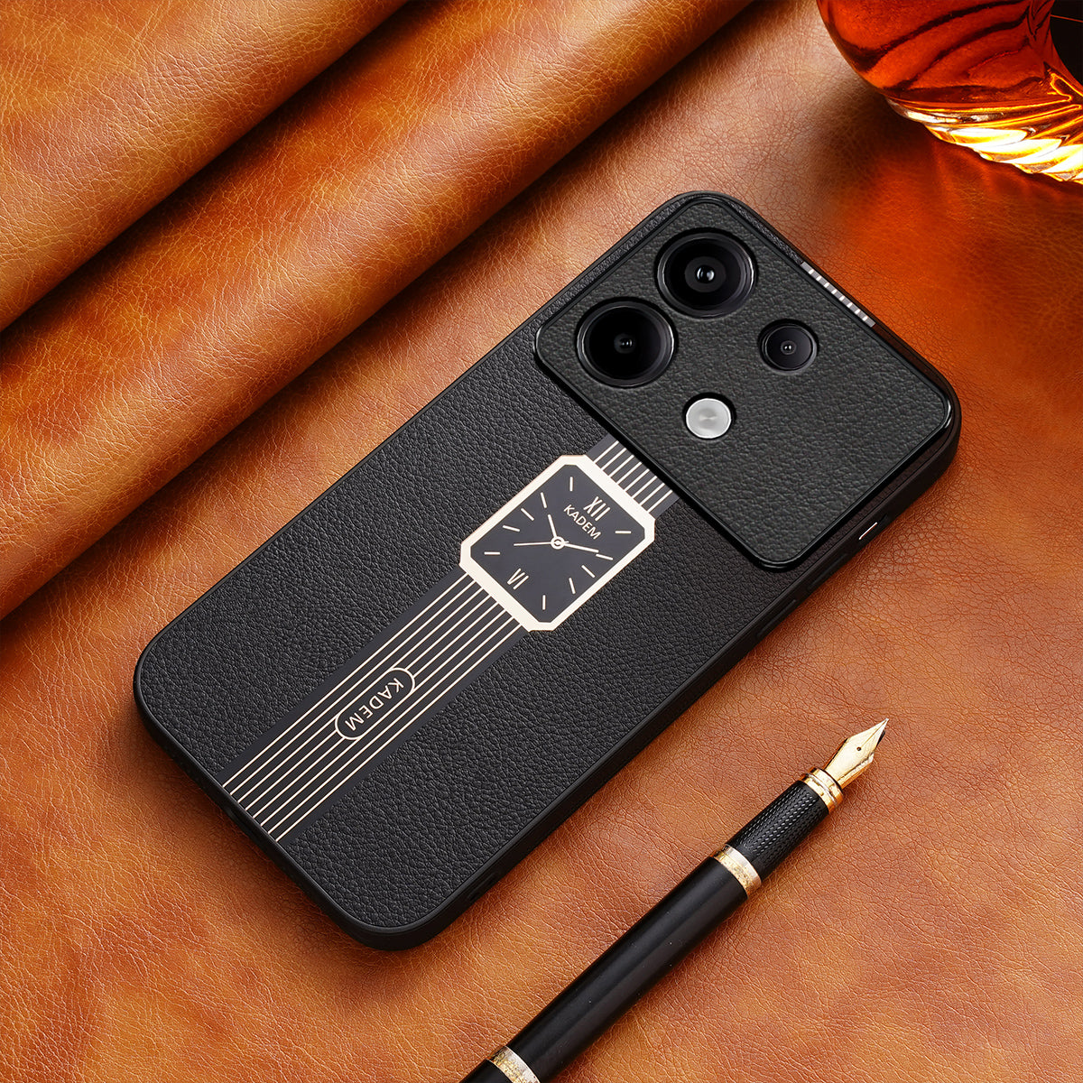 KADEM For Xiaomi Redmi Note 13 4G Electroplating PU+Acrylic+TPU Cell Phone Case - Black
