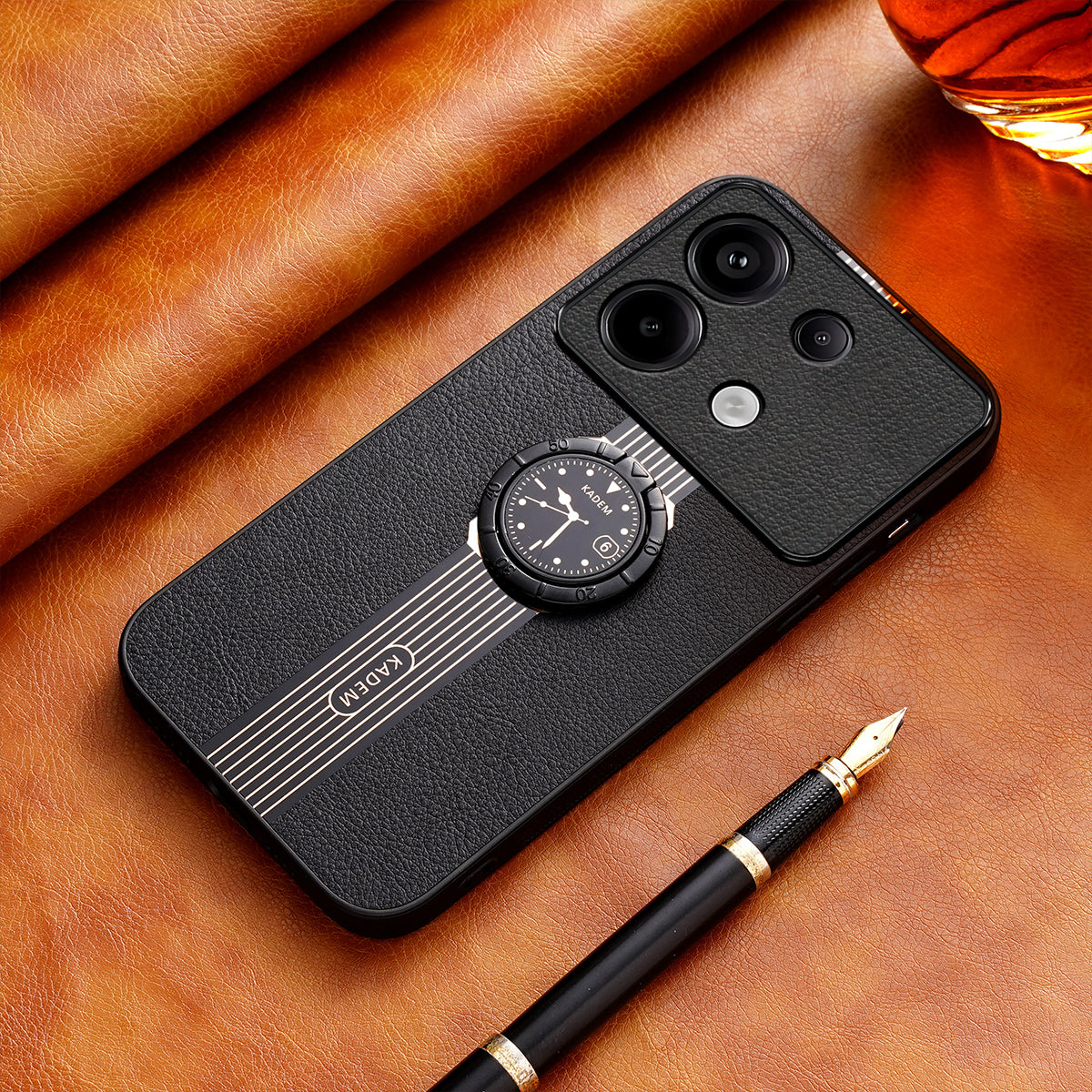 KADEM For Xiaomi Redmi Note 13 4G Cover Ring Kickstand Electroplating Cell Phone Cases - Black