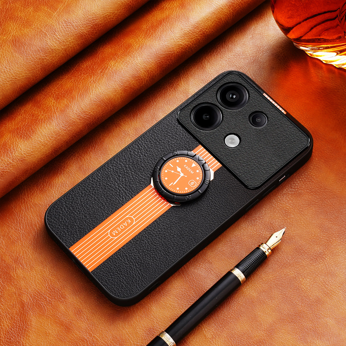 KADEM For Xiaomi Redmi Note 13 4G Cover Ring Kickstand Electroplating Cell Phone Cases - Orange