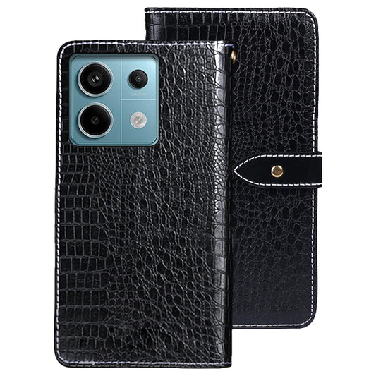 IDEWEI For Xiaomi Redmi Note 13 Pro 5G / Poco X6 5G Case Leather Wallet Phone Cover with Crocodile Texture - Black