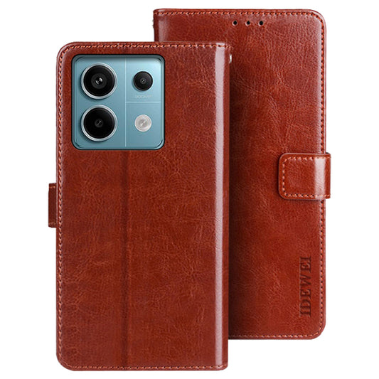 IDEWEI For Xiaomi Redmi Note 13 Pro 5G / Poco X6 5G Case Crazy Horse Leather Flip Stand Phone Cover - Brown