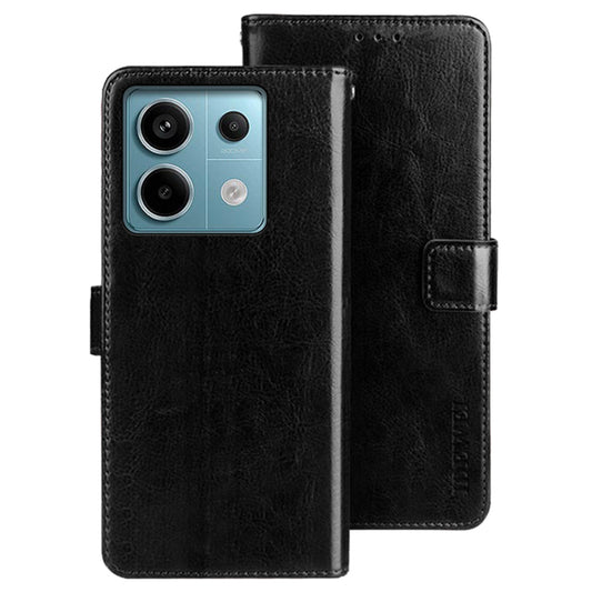 IDEWEI For Xiaomi Redmi Note 13 Pro 5G / Poco X6 5G Case Crazy Horse Leather Flip Stand Phone Cover - Black