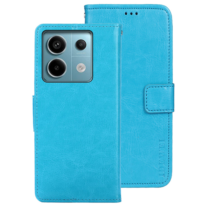 IDEWEI For Xiaomi Redmi Note 13 Pro 5G / Poco X6 5G Case Crazy Horse Leather Flip Stand Phone Cover - Sky Blue