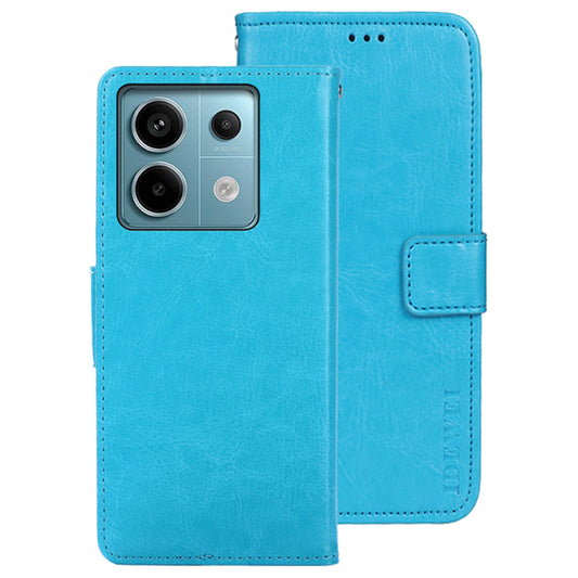 IDEWEI For Xiaomi Redmi Note 13 Pro 5G / Poco X6 5G Case Crazy Horse Leather Flip Stand Phone Cover - Sky Blue