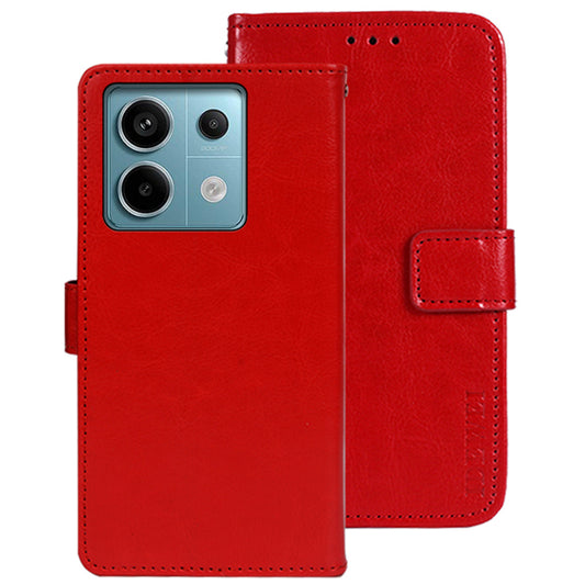 IDEWEI For Xiaomi Redmi Note 13 Pro 5G / Poco X6 5G Case Crazy Horse Leather Flip Stand Phone Cover - Red