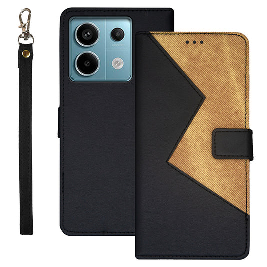 IDEWEI For Xiaomi Redmi Note 13 Pro 5G / Poco X6 5G Leather Folio Flip Cover Card Holder Phone Case Color Splicing - Black