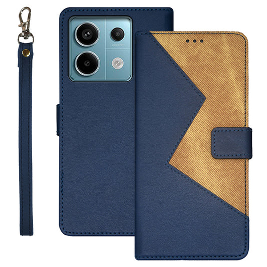 IDEWEI For Xiaomi Redmi Note 13 Pro 5G / Poco X6 5G Leather Folio Flip Cover Card Holder Phone Case Color Splicing - Blue
