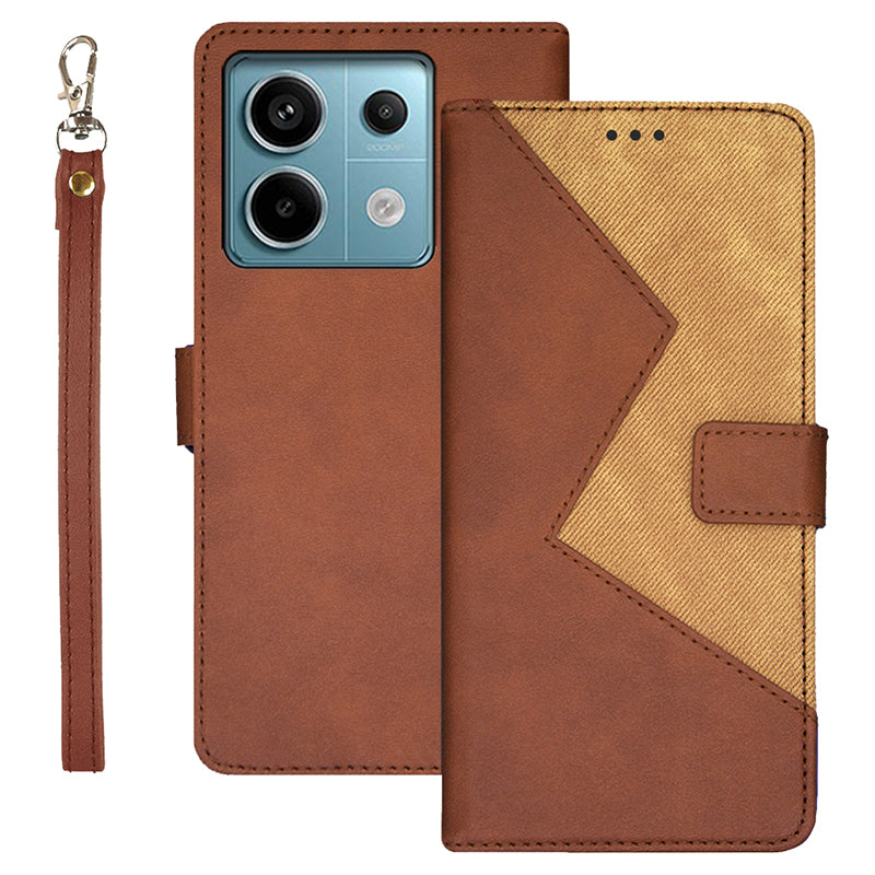 IDEWEI For Xiaomi Redmi Note 13 Pro 5G / Poco X6 5G Leather Folio Flip Cover Card Holder Phone Case Color Splicing - Brown