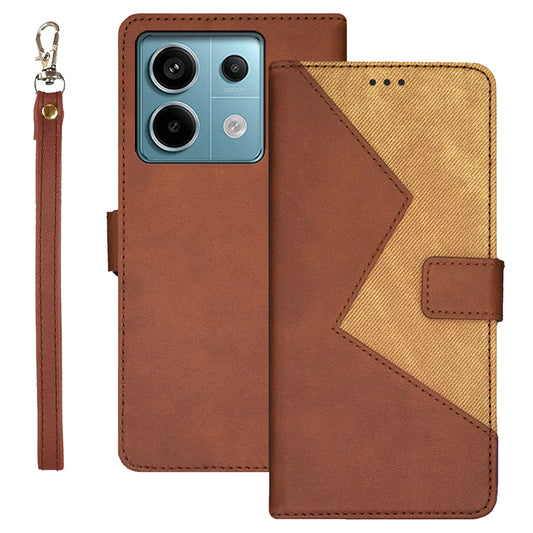IDEWEI For Xiaomi Redmi Note 13 Pro 5G / Poco X6 5G Leather Folio Flip Cover Card Holder Phone Case Color Splicing - Brown