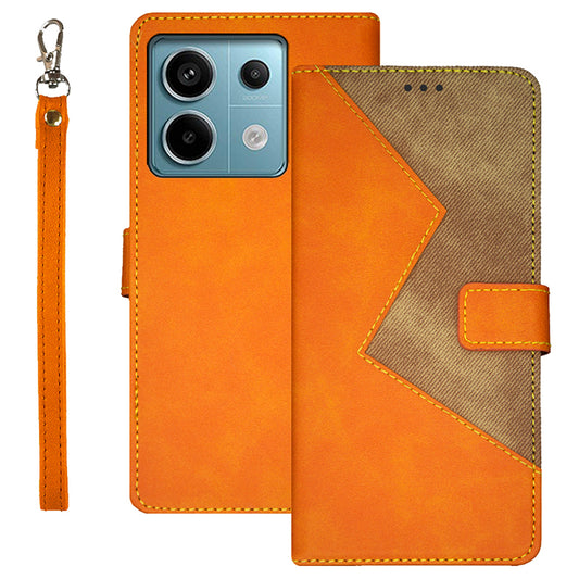 IDEWEI For Xiaomi Redmi Note 13 Pro 5G / Poco X6 5G Leather Folio Flip Cover Card Holder Phone Case Color Splicing - Yellow