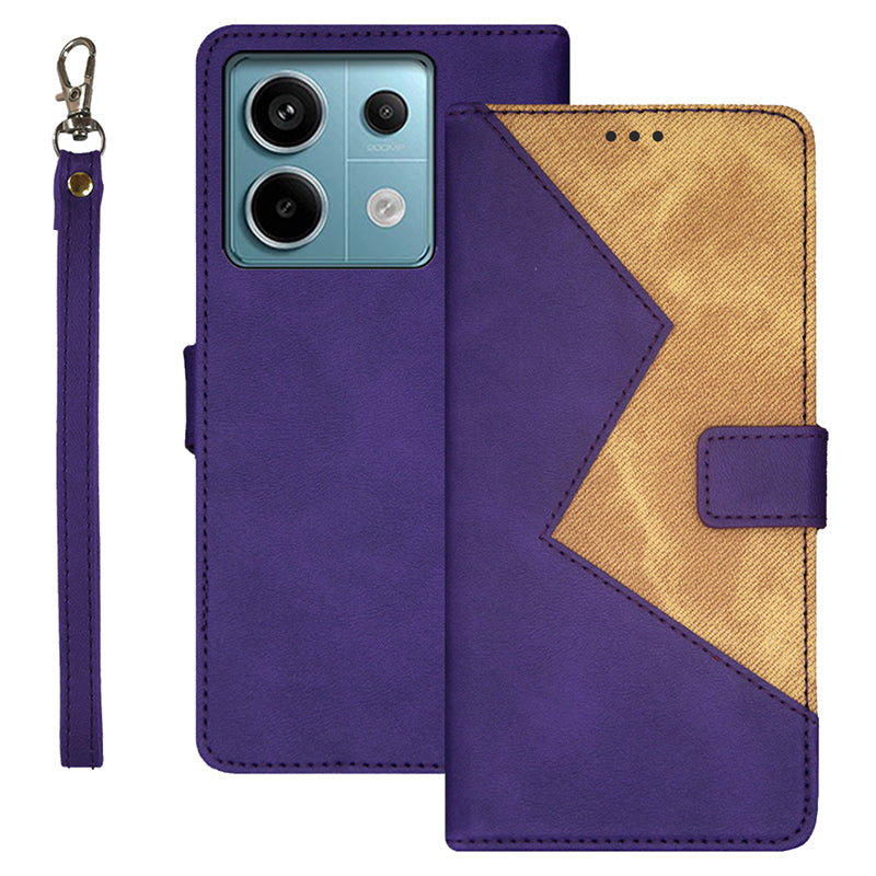 IDEWEI For Xiaomi Redmi Note 13 Pro 5G / Poco X6 5G Leather Folio Flip Cover Card Holder Phone Case Color Splicing - Purple