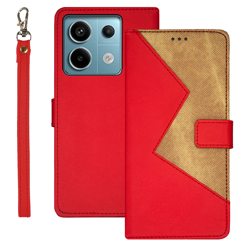 IDEWEI For Xiaomi Redmi Note 13 Pro 5G / Poco X6 5G Leather Folio Flip Cover Card Holder Phone Case Color Splicing - Red