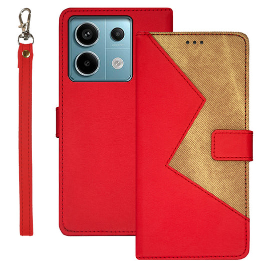 IDEWEI For Xiaomi Redmi Note 13 Pro 5G / Poco X6 5G Leather Folio Flip Cover Card Holder Phone Case Color Splicing - Red