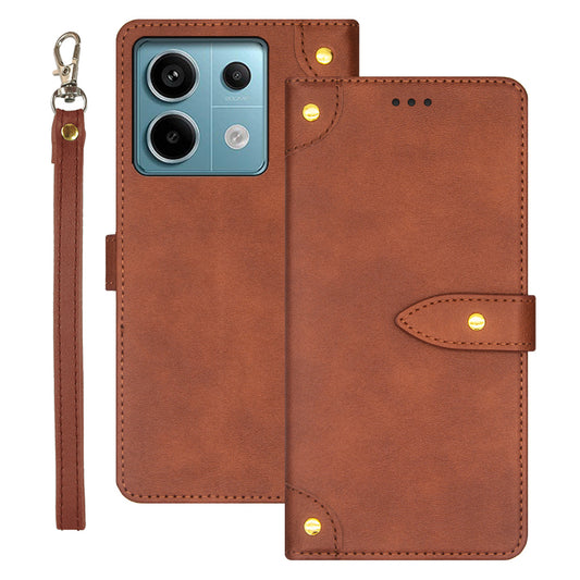 IDEWEI For Xiaomi Redmi Note 13 Pro 5G / Poco X6 5G PU Leather Flip Phone Cover with Card Holder Stand Function - Brown