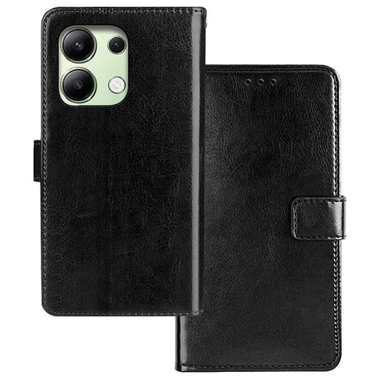 IDEWEI For Xiaomi Redmi Note 13 4G Phone Case Crazy Horse Texture Cover with Photo Slot - Black