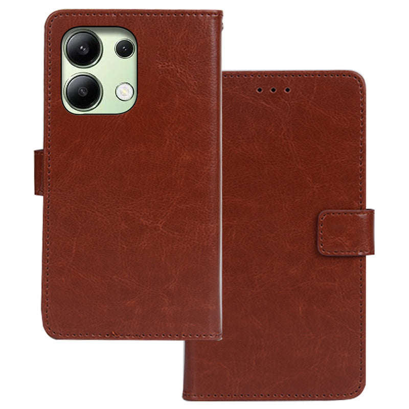 IDEWEI For Xiaomi Redmi Note 13 4G Phone Case Crazy Horse Texture Cover with Photo Slot - Brown