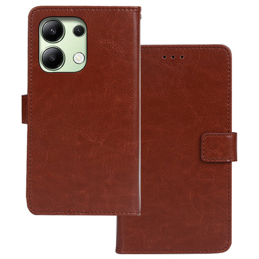 IDEWEI For Xiaomi Redmi Note 13 4G Phone Case Crazy Horse Texture Cover with Photo Slot - Brown