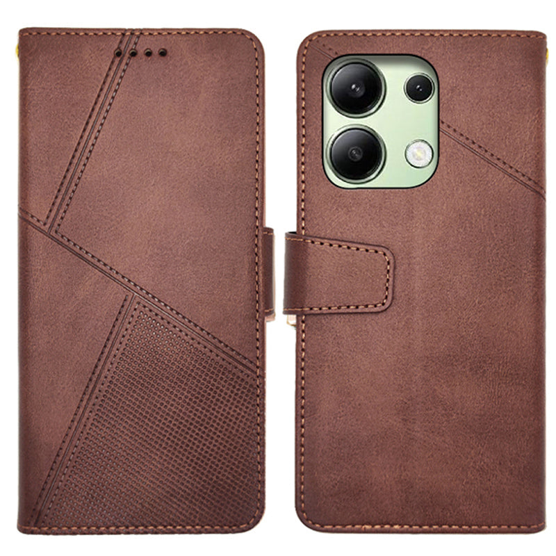 IDEWEI For Xiaomi Redmi Note 13 4G Case Calf Texture Leather Phone Stand Cover - Brown