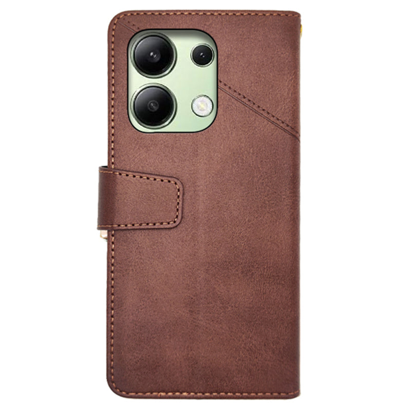 IDEWEI For Xiaomi Redmi Note 13 4G Case Calf Texture Leather Phone Stand Cover - Brown