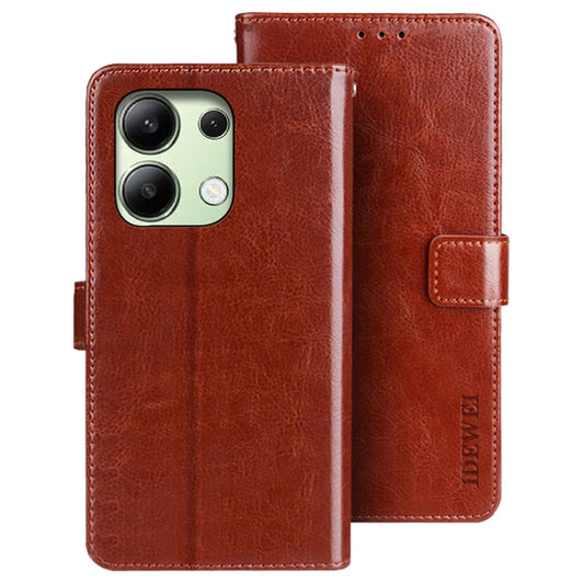 IDEWEI For Xiaomi Redmi Note 13 4G Case Crazy Horse Texture Cover with Magnetic Clasp - Brown
