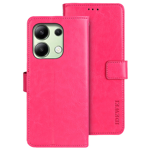 IDEWEI For Xiaomi Redmi Note 13 4G Case Crazy Horse Texture Cover with Magnetic Clasp - Rose