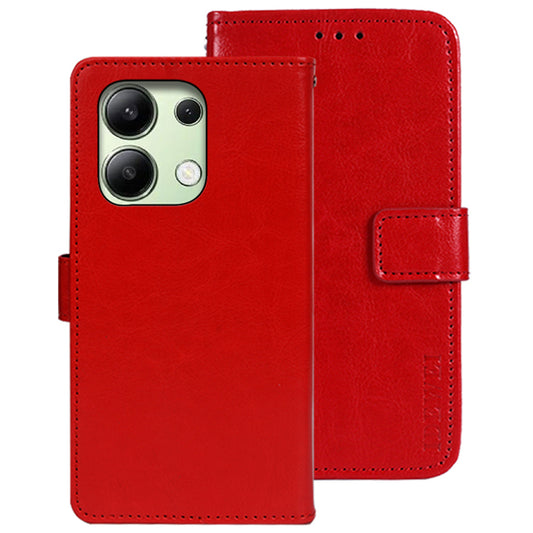 IDEWEI For Xiaomi Redmi Note 13 4G Case Crazy Horse Texture Cover with Magnetic Clasp - Red