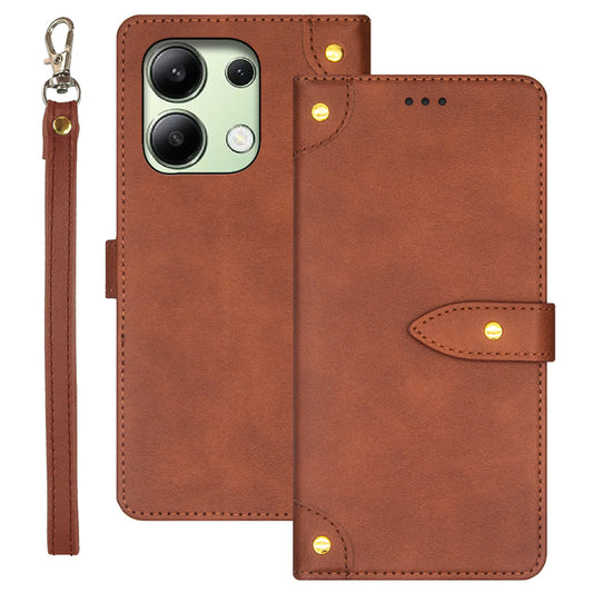 IDEWEI For Xiaomi Redmi Note 13 4G Leather Case Card Holder Stand Phone Cover - Brown